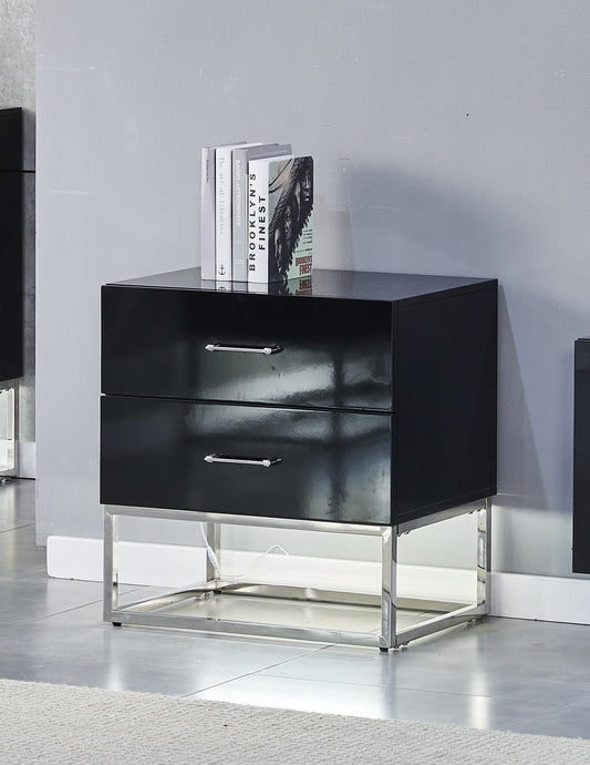 Alya black bedside table with silver legs