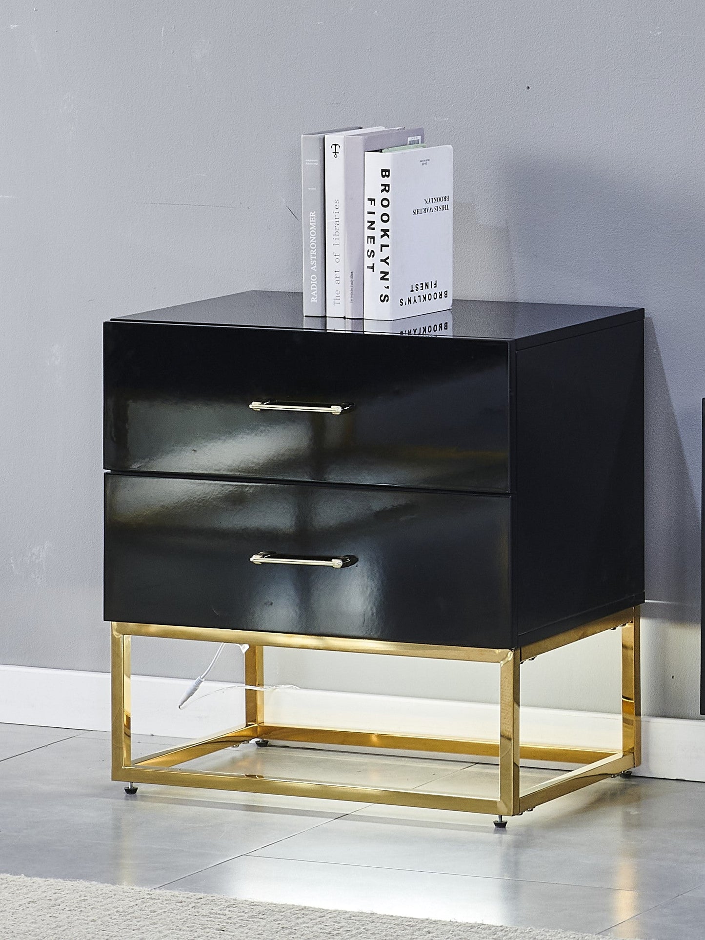 Alya black bedside table with gold legs