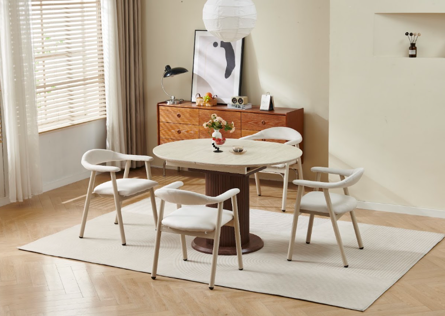 Table à manger à rallonge Sofia noyer travertin 125-165cm