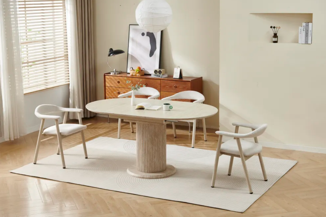 Table à manger à rallonge Sofia noyer travertin 125-165cm