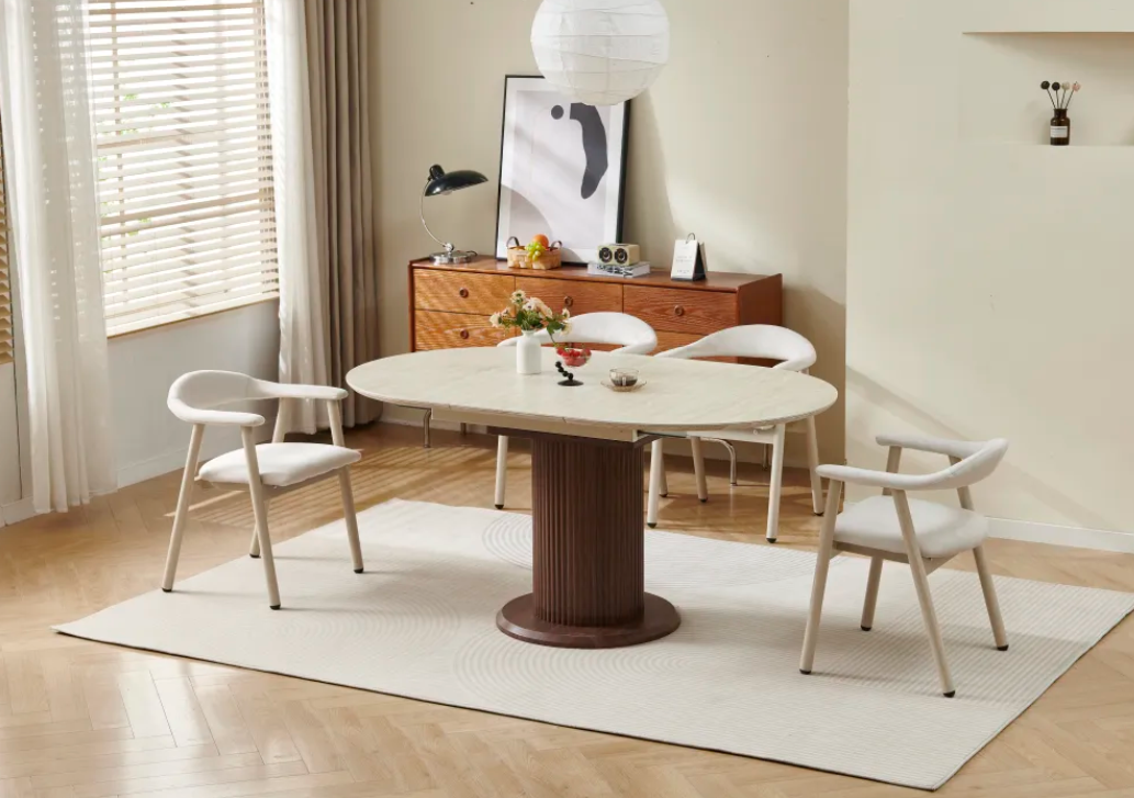 Table à manger à rallonge Sofia noyer travertin 125-165cm