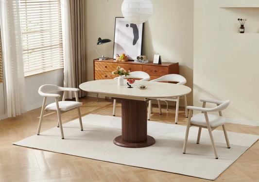 Table à manger à rallonge Sofia noyer travertin 125-165cm