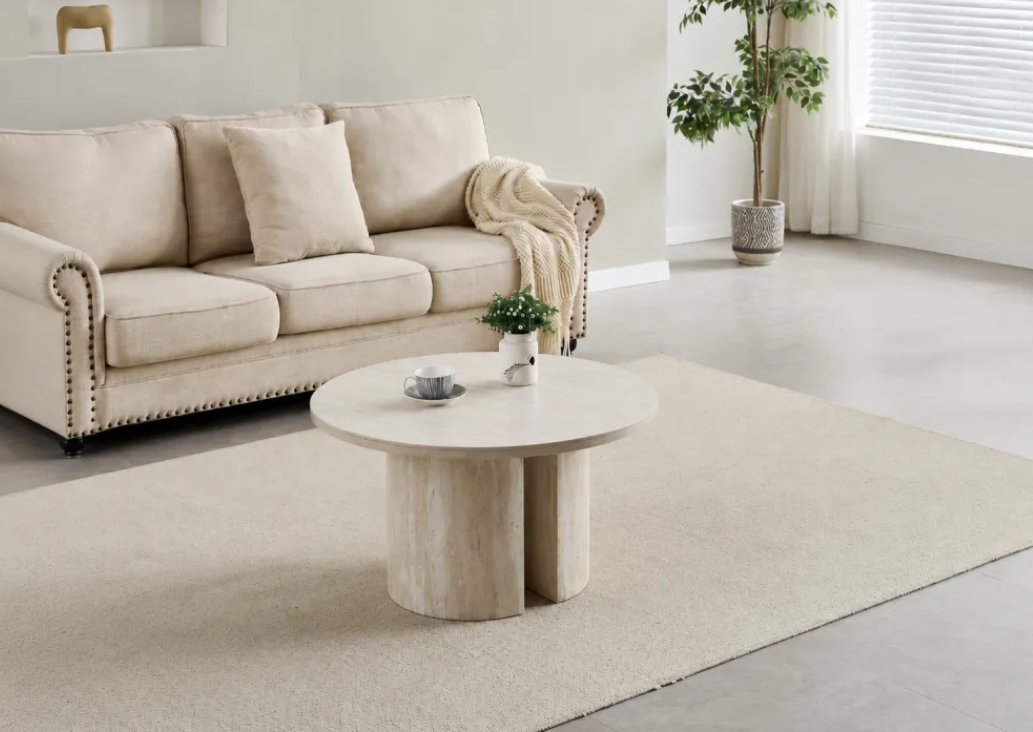 Ophelia Couchtisch, ovale Keramik, weißer Marmor, silberne Beine, 1 m20