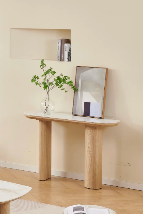 Console Finea hêtre marbre beige 120cm