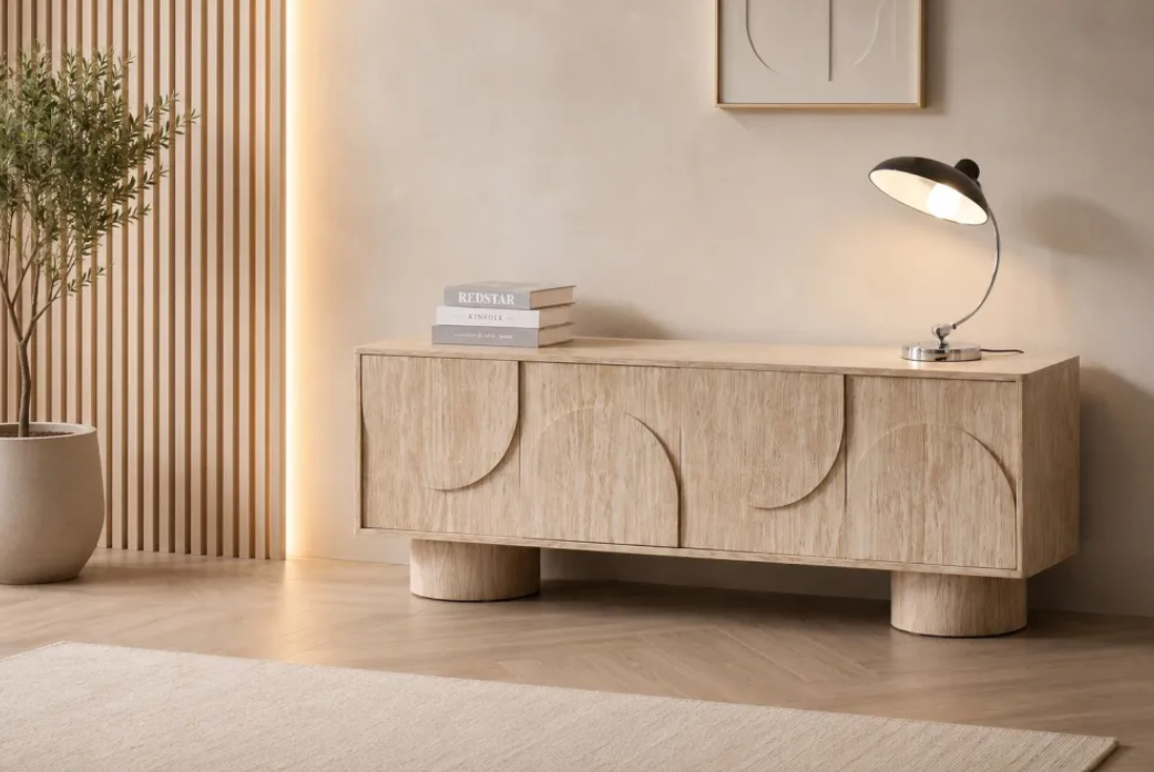 Barocker TV-Schrank aus silberweißem Marmor 1m70