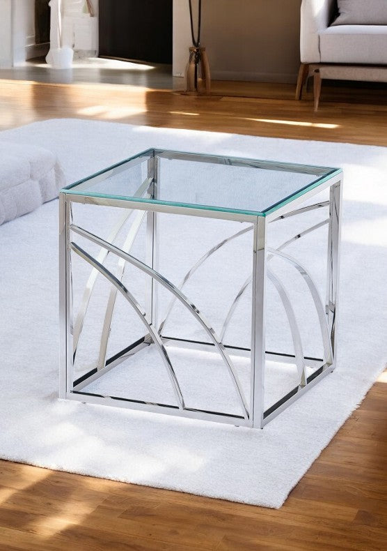 Transparenter silberner quadratischer Geo-Sockeltisch 45 cm