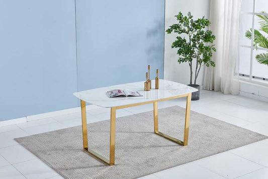 Lola rectangular rounded dining table in gold and white marble 1m50