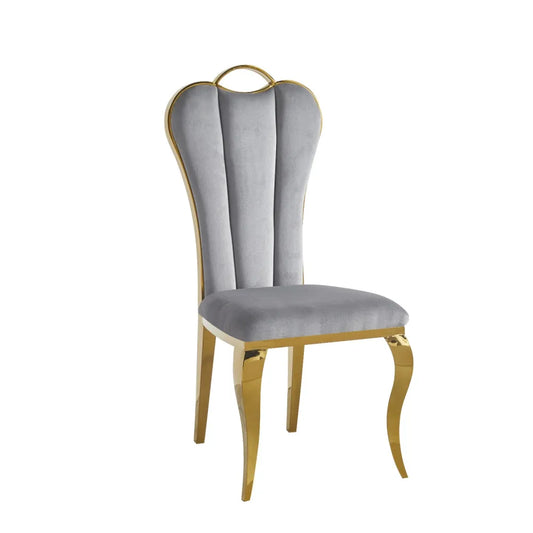 Chaise Alice velours gris pied doré