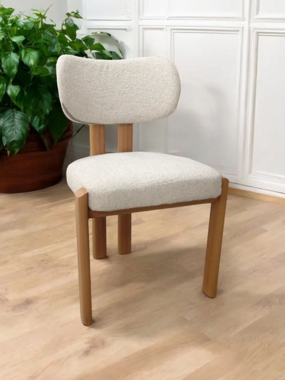 Chaise Hera tissu chenille pied noyer