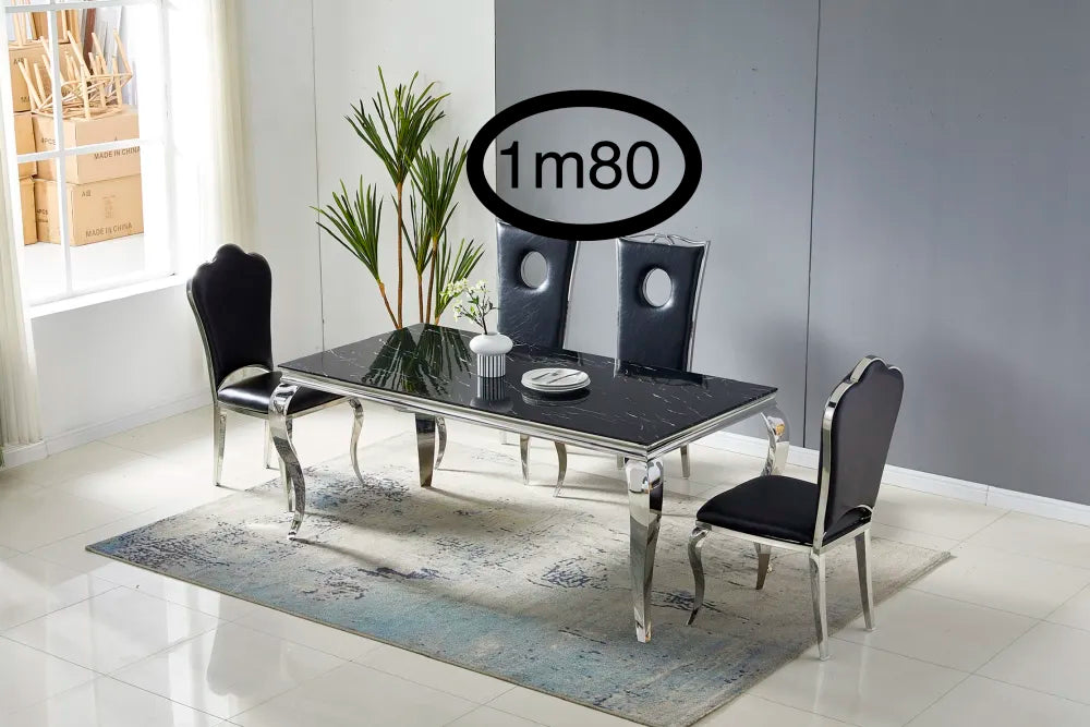 Rectangular baroque dining table silver white marble 1m50