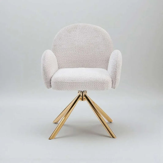 Chaise Nola tissu écru bouclé pied doré