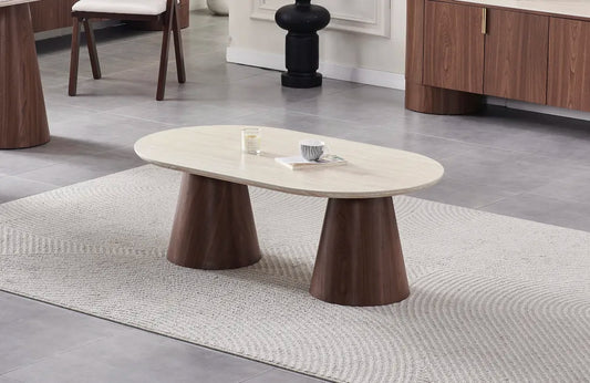 TABLE BASSE ICONIC CERAMIQUE NOYER TRAVERTIN