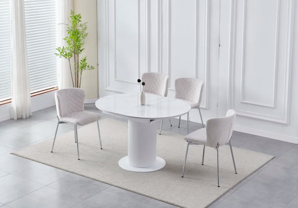 Table à manger à rallonge Sofia pied blanc 125-165cm