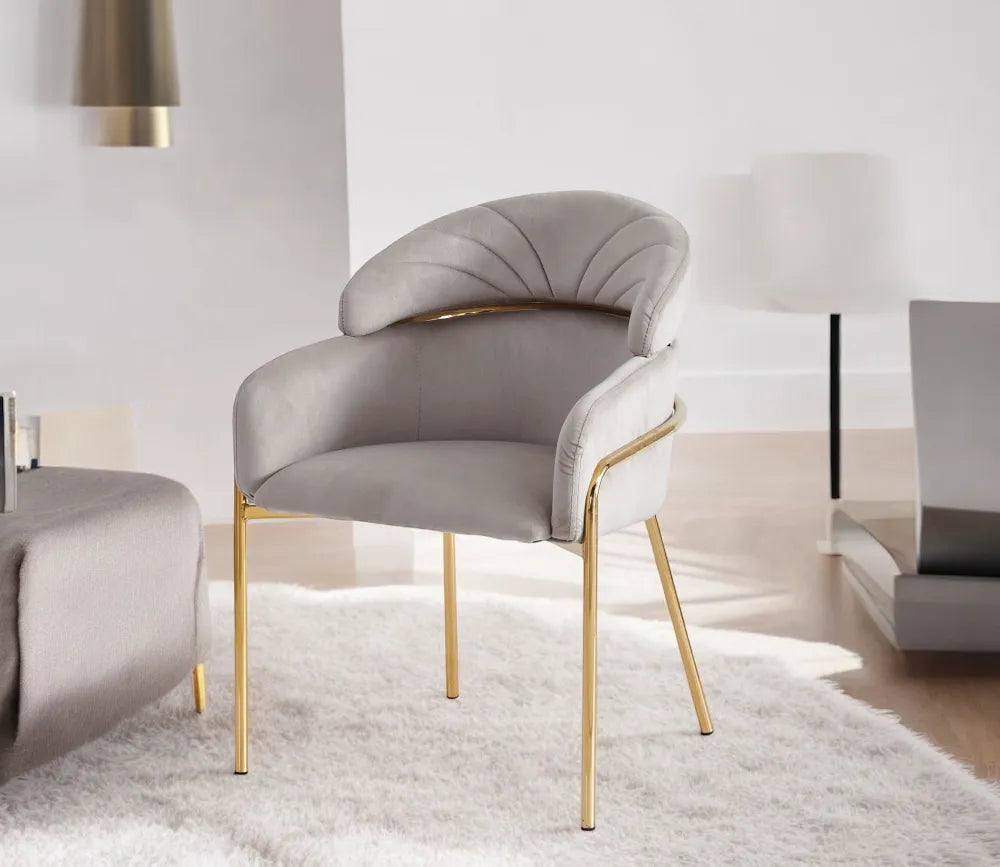 Chaise Emily velours gris pied chrome