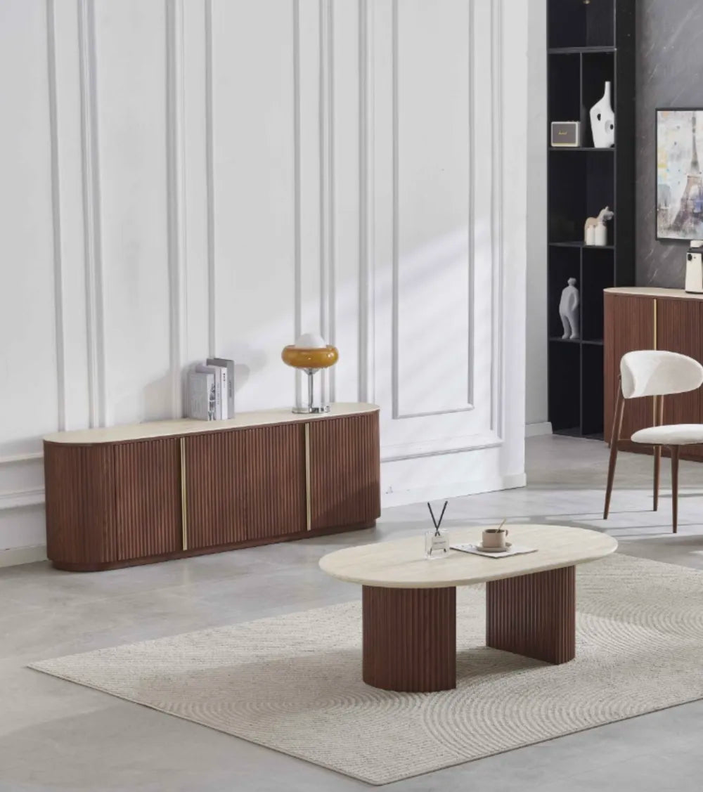 Meuble TV Calypso céramique travertin 180cm