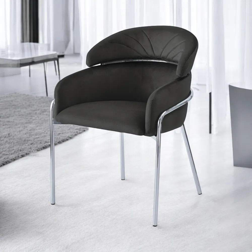 Chaise Emily velours gris pied chrome