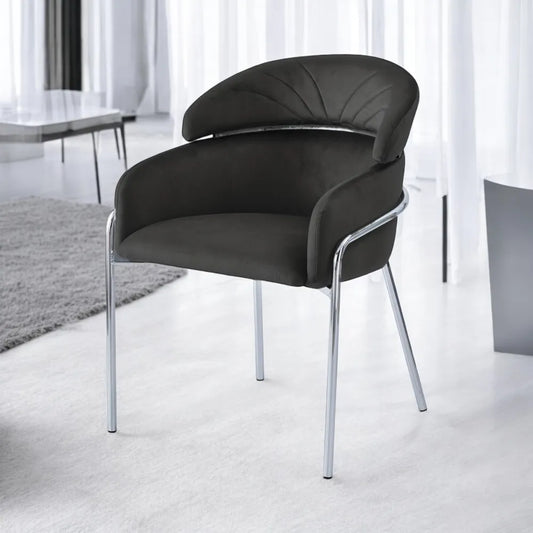Chaise Emily velours noir pied chrome