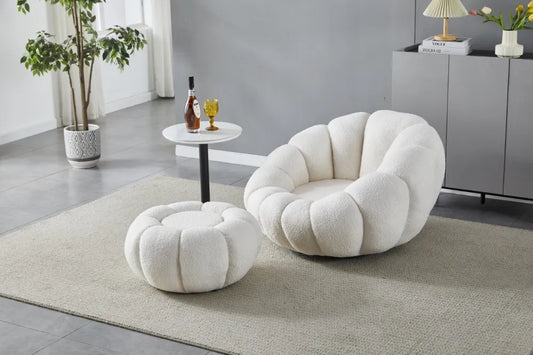 FAUTEUIL PIVOTANT AVEC POUF LAINE BOUCLEE COZY