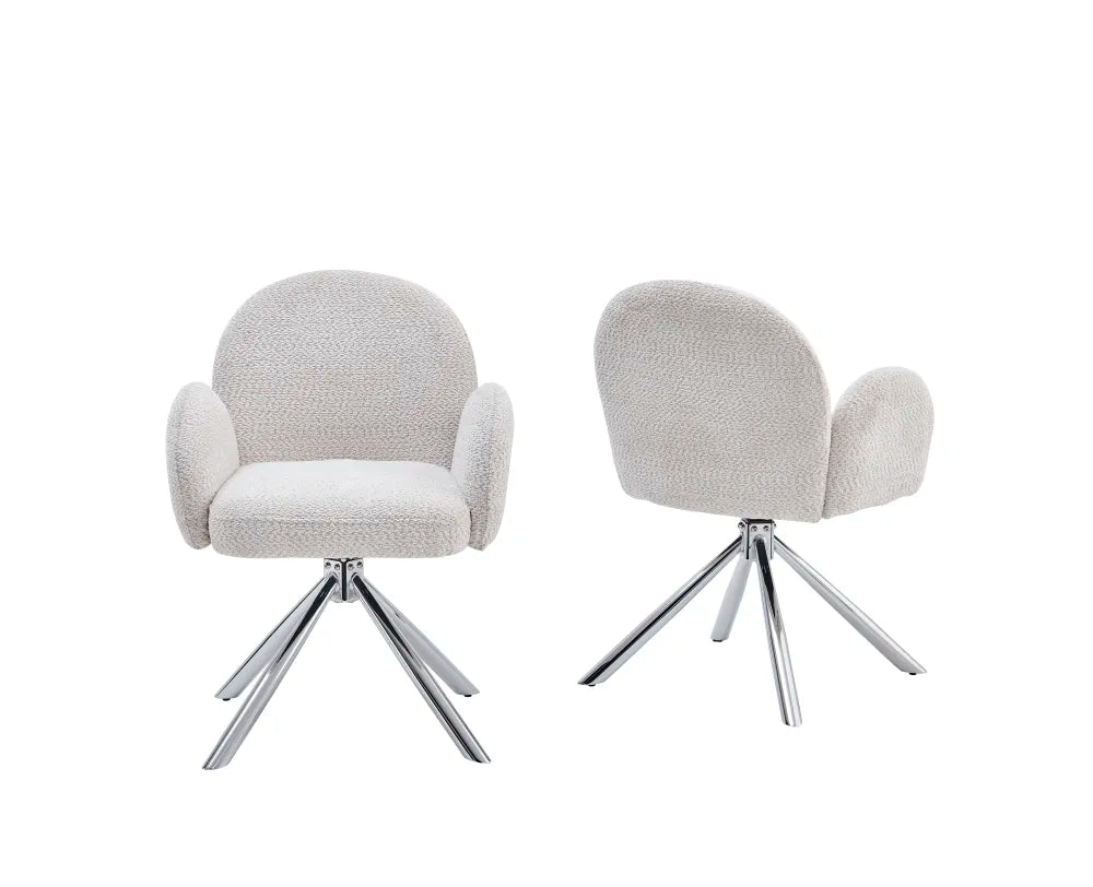 Chaise Nola tissu écru bouclé pied chrome