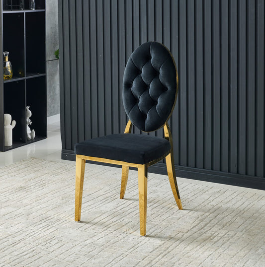 Chaise Ova velours noir pieds en acier inoxydable doré