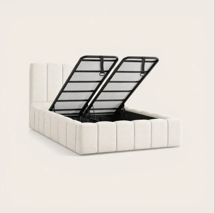 Lit coffre Piano gris tissu bouclette rasé 160x200