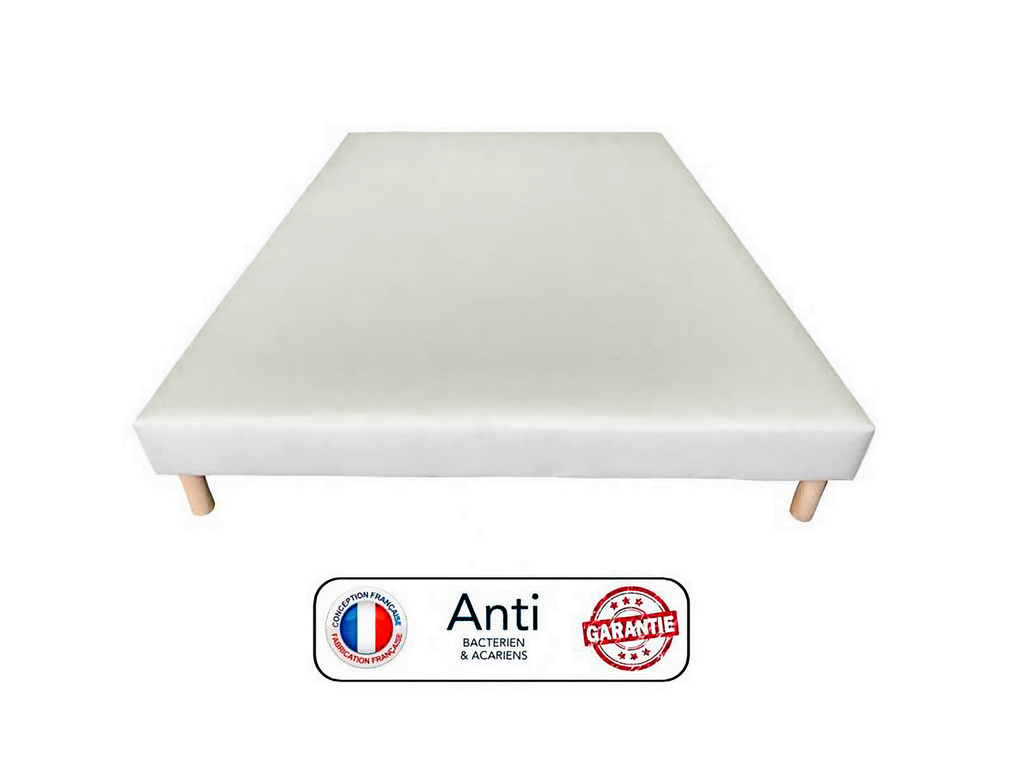 White upholstered box spring with wooden legs 90x190