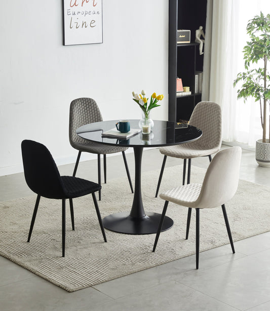 Rosa round black marble black dining table