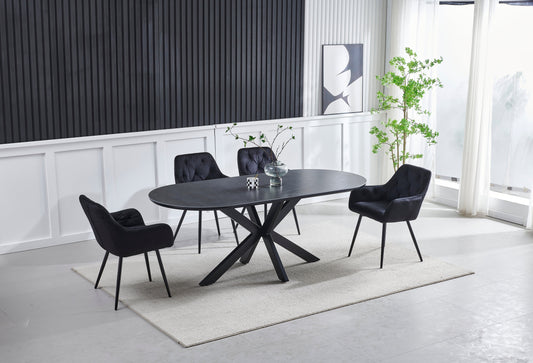 Ophelia oval black ceramic dining table black marble 1m50