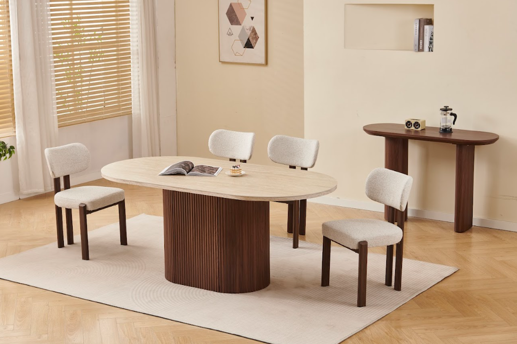 Table à manger Porta céramique travertin noyer