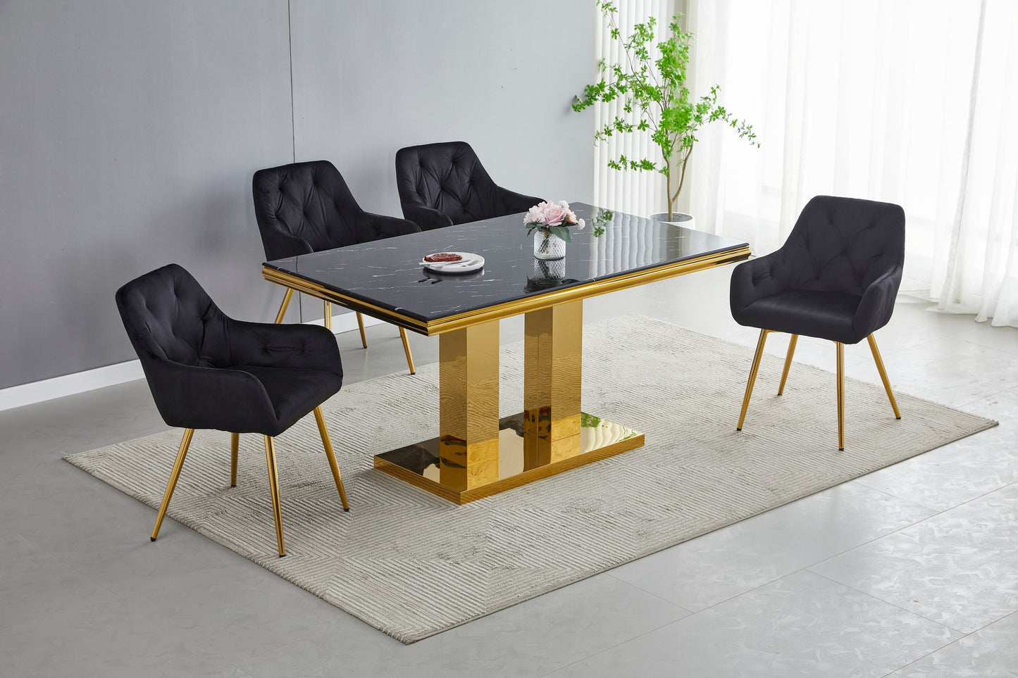 Versus rectangular dining table in gold and black marble 1.50m