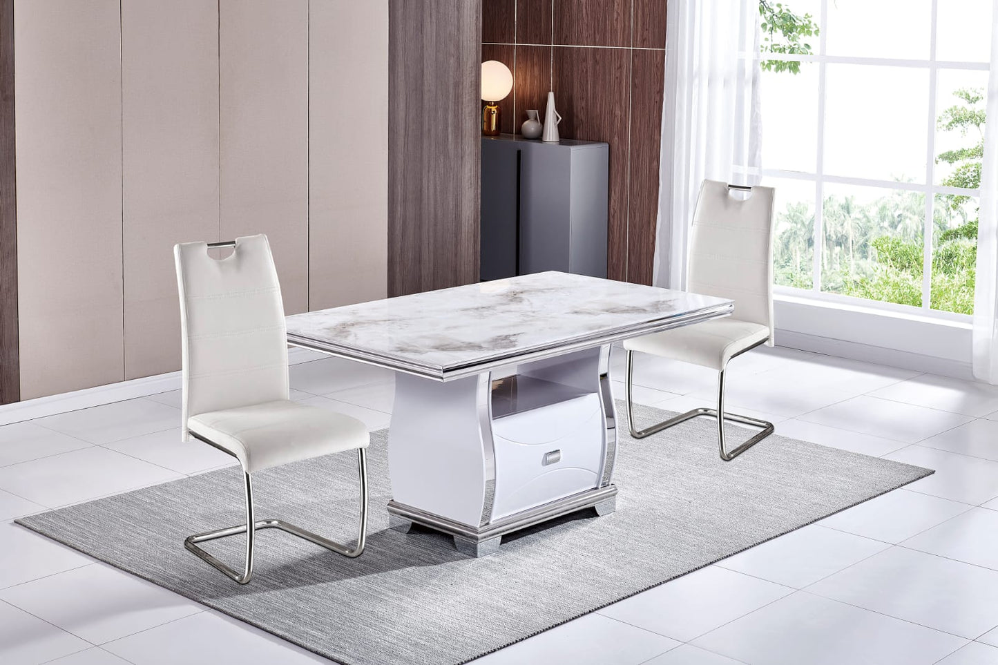 Table à manger Sarah rectangulaire argent marbre beige 1m50