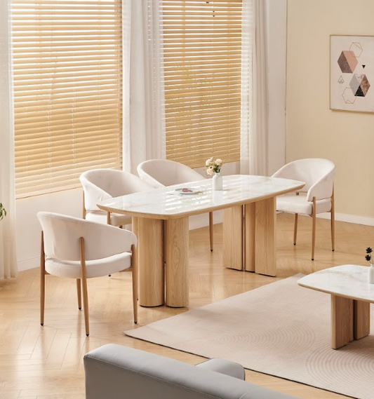 Table à manger Trinity céramique hêtre marbre beige 180cm