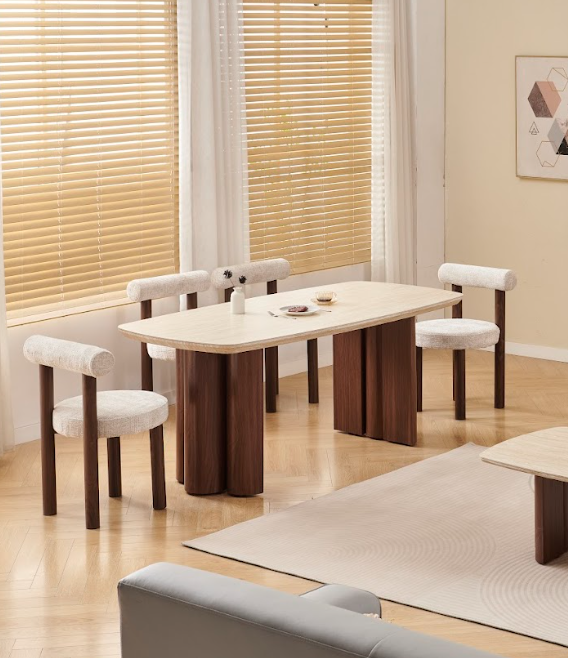 Table à manger Trinity céramique hêtre marbre beige 180cm