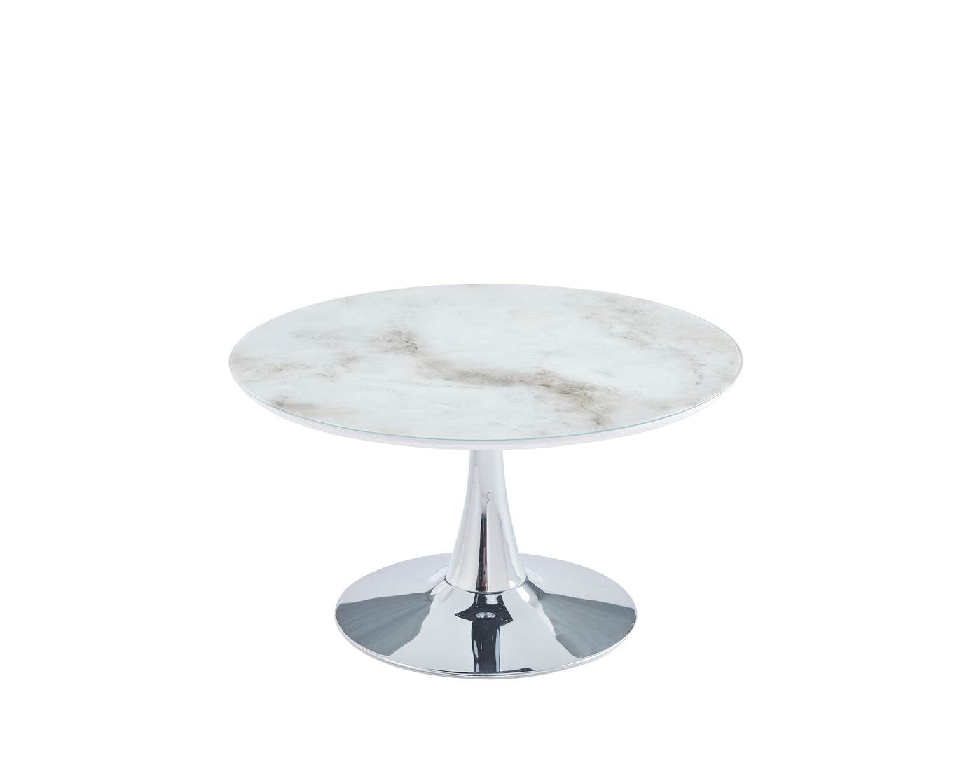 Table Basse Baroque ronde verre trempé marbre beige et pieds en acier inoxydable argenté 80cm