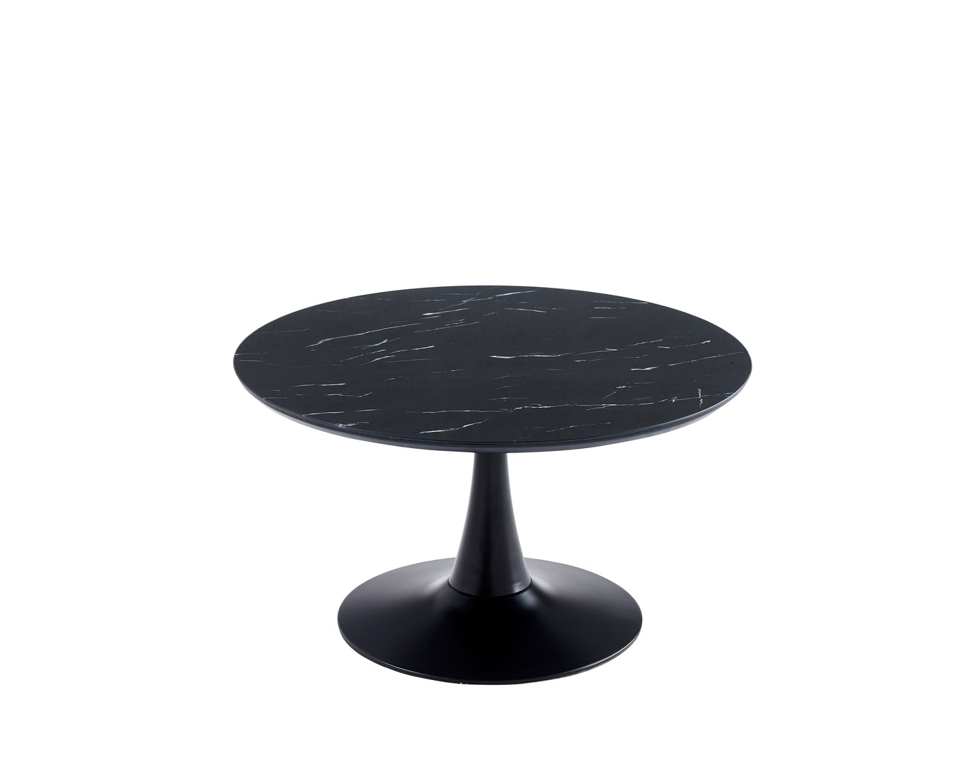 Table Basse Baroque ronde verre trempé marbre beige et pieds en acier inoxydable noir 80cm