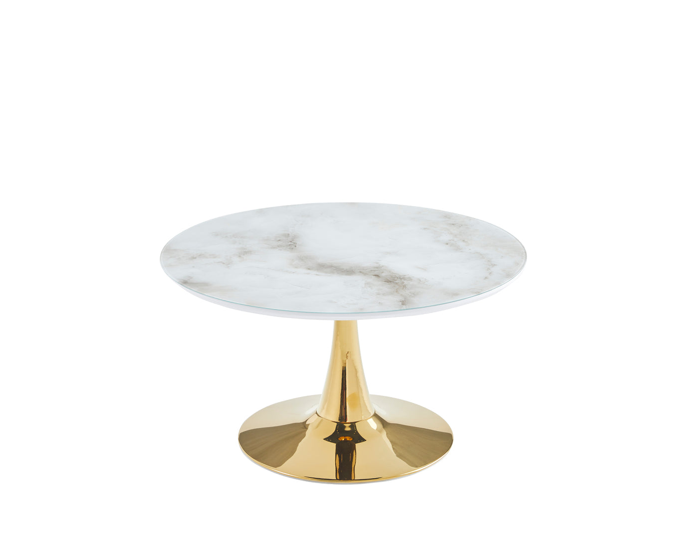 Table Basse Baroque ronde verre trempé marbre beige et pieds en acier inoxydable doré 80cm