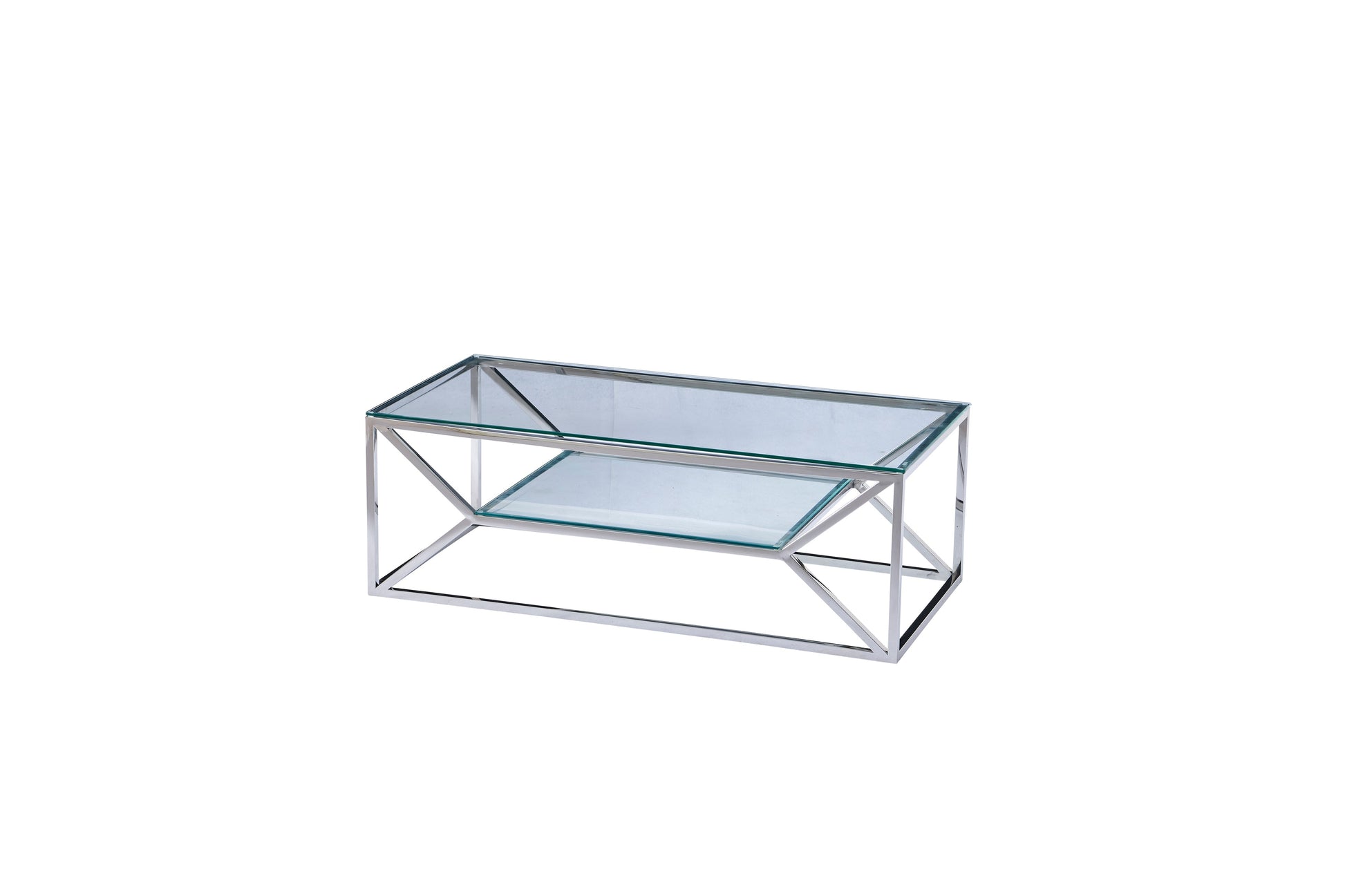 Table Basse Romi rectangulaire verre trempé transparent et pieds en acier inoxydable argenté 120cm