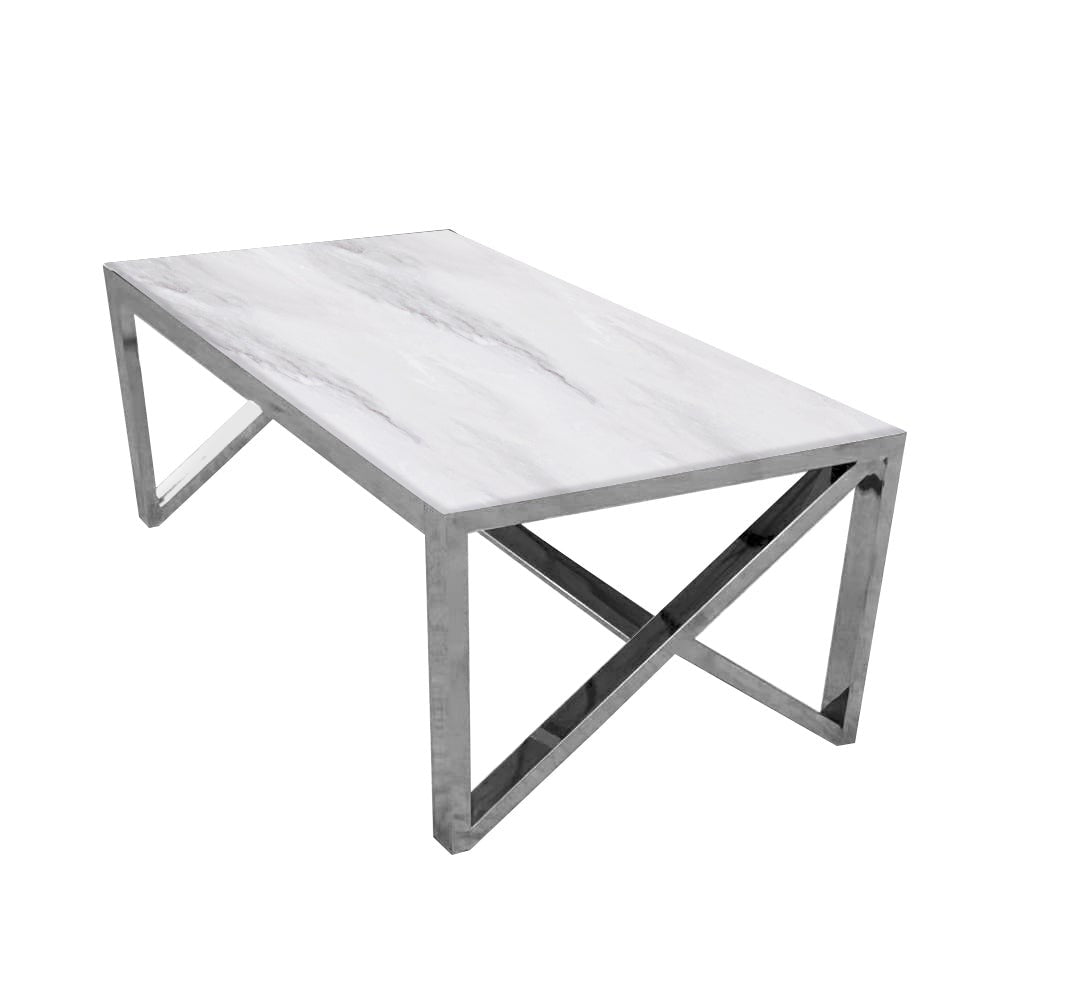 Majestic rectangular coffee table with white marble and gold legs 120cm