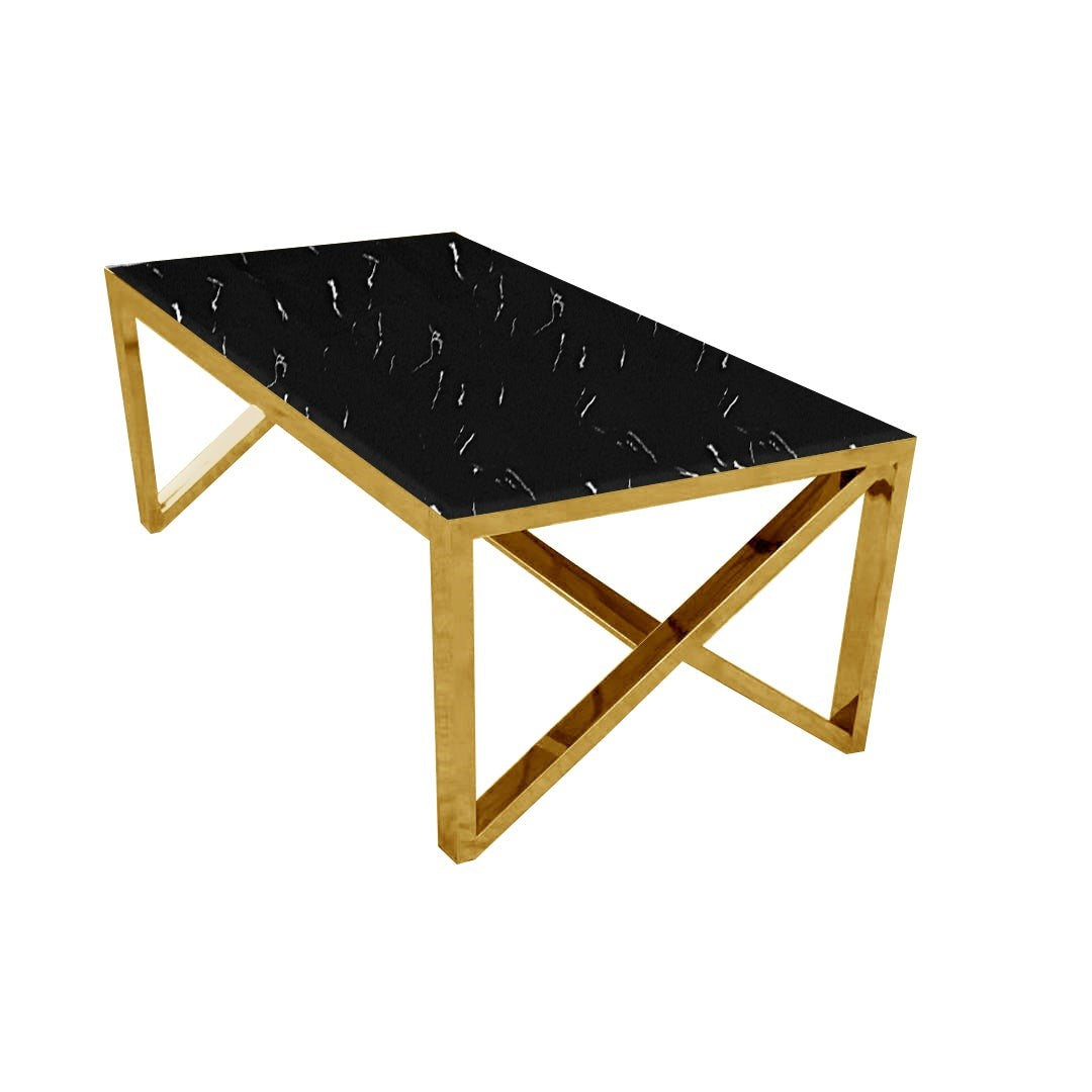 Majestic rectangular coffee table with white marble and gold legs 120cm