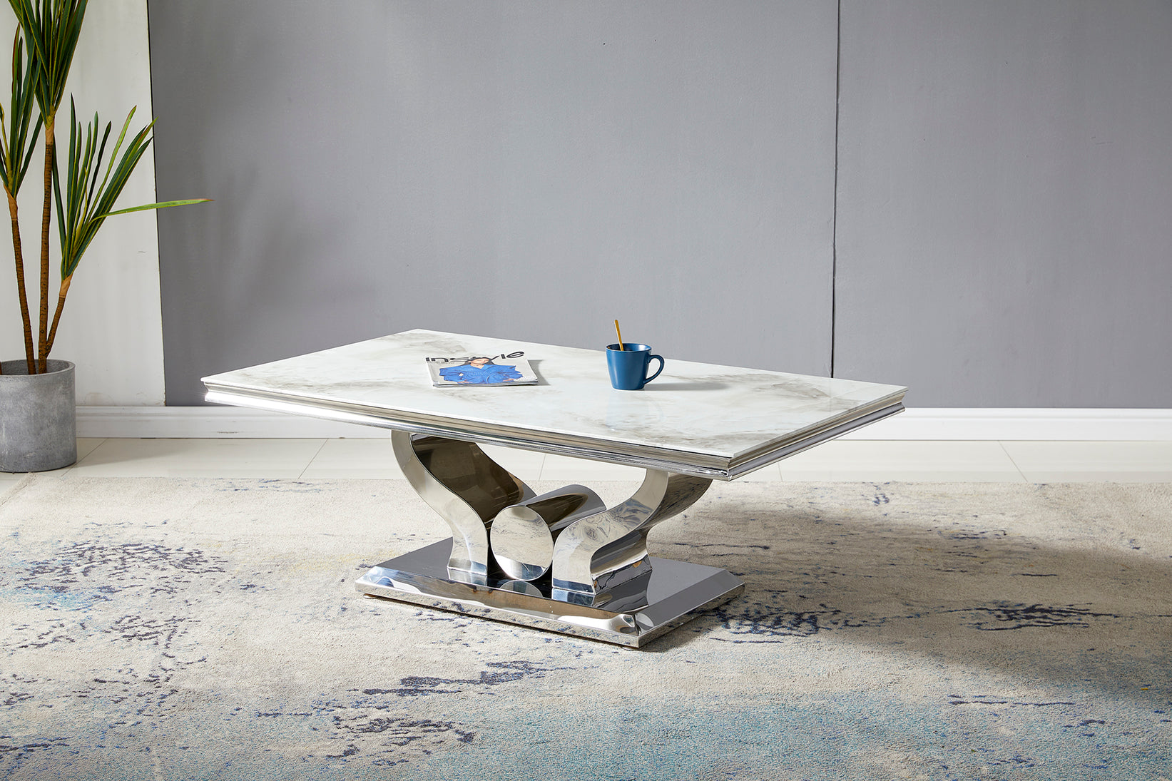Table basse Trophée pied chrome 120cm – GDM FURNITURE