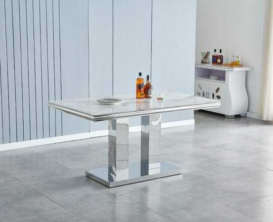 Versus rectangular dining table silver white marble 1m50