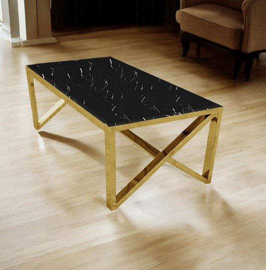 Majestic rectangular coffee table with black marble and gold legs 120cm